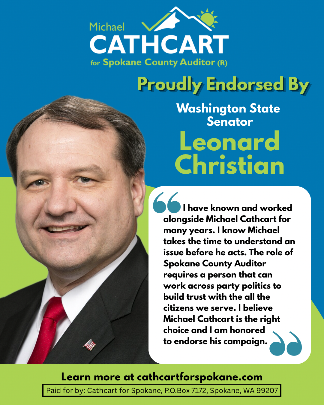 Leonard Christian endorsement of Michael Cathcart for Spokane County Auditor